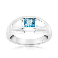 CHRISHA_แหวนเงินแท้ 925 ประดับพลอยบลูโทแพซ (Blue Topaz) และเคลือบด้วยทองคำขาว ขนาด 7 *บริการปรับขนาดแหวนฟรี แชทกับร้านก่อนสั่งซื้อ*