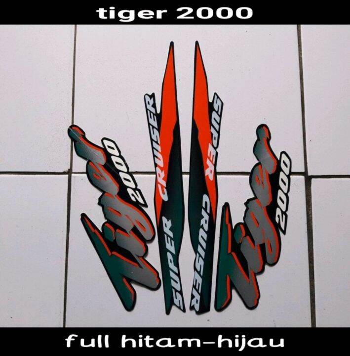 STICKER STRIPING FULL SET LIS LIST BODY MOTOR HONDA TIGER OLD LAMA TAHUN 2000 WARNA HITAM HIJAU