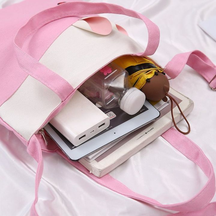 ใหม่สไตล์เกาหลีสไตล์วิทยาลัยเรียบง่ายกระเป๋าผ้าใบนักเรียนกระเป๋าน่ารักทุกคู่กระเป๋าสะพายสบาย-ๆ-แฟชั่นกระเป๋าสะพายข้าง