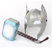 Cosplay superhero Thor LED light luminous sounding Helmet mask Weapon hammer quake model toy kids Costume Fancy Dress party gift