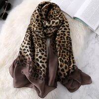 ▣ 2023 Luxury Women Ombre Leopard Dot Natural Silk Scarf Lady Fashion Print Shawls and Wraps Pashmina Foulards Bandana Hijab Snood