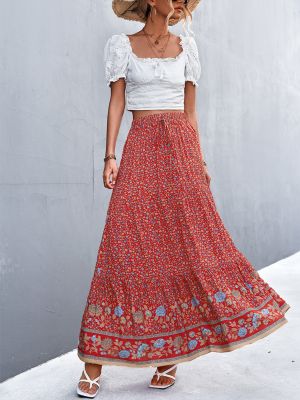 New hot selling high waisted floral long skirt