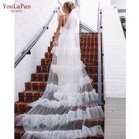 YouLaPan V117a Romantic Bridal Veils Layered Pleated Ruffles Soft Tulle Wedding Veils Elegant Wedding Pamelas Fascinator Veu