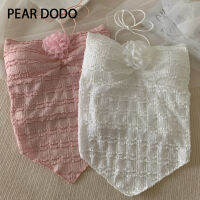 PEAR DODO เสื้อชั้นในสายเดี่ยวสำหรับผู้หญิงสั้นขนาดเล็กคล้องคอแบบพับได้ลายดอกไม้เกาหลี