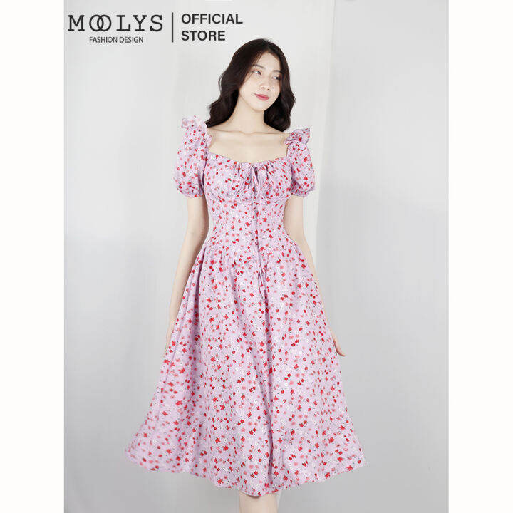 Đầm xoè thiết kế tay phồng tiểu thư Moolys MD015 | Lazada.vn