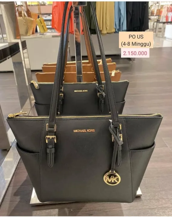 Guaranteed Original Michael Kors Medium Jet Set Crossgrain Pocketed Classic  Leather Tote Bag - Black | Lazada PH