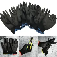 WEEGUBENG 1/6 Pairs Non-slip Black Anti-static Nylon Labor Protection Work Gloves Coated Polyurethane