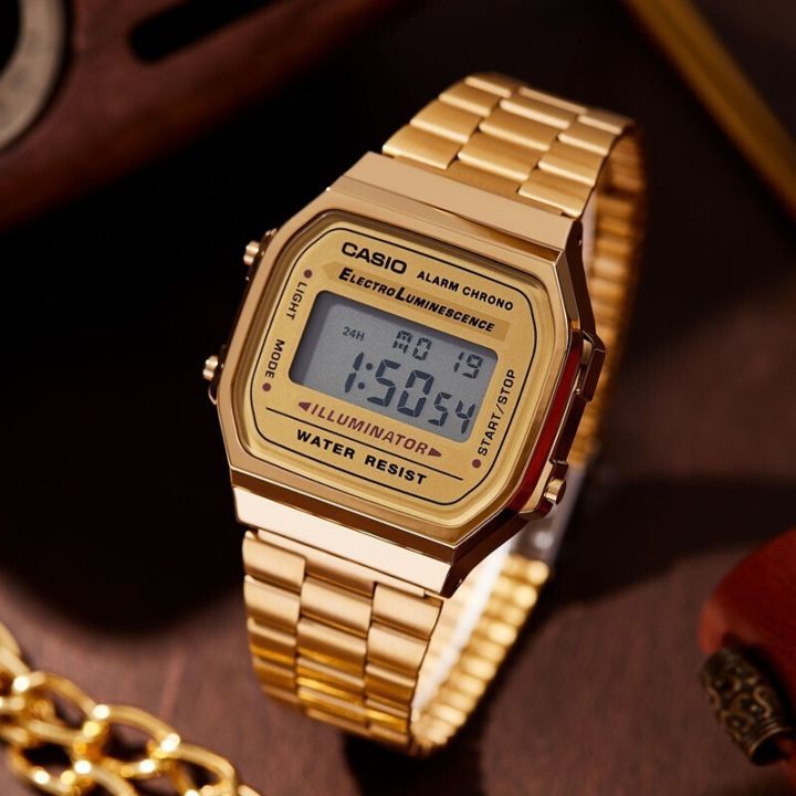 สินค้าขายดี-คาสิโอ-นาฬิกาข้อมือผู้ชาย-รุ่น-a168wg-9w-นาฬิกาสายสแตนเลส-digital-พร้อมกล่อง-มีประกัน-1ปี