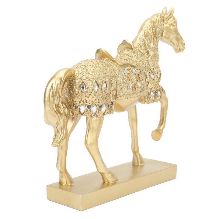 p7tjd-รูปแกะสลักม้าสีทองนำโชคของตกแต่งรูปปั้นม้าสัตว์ประดับบ้าน