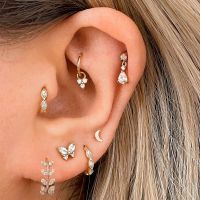 1PC Tragus Rook Helix Ear Piercing Earring For Women Butterfly Zircon Cartilage Piercing Moon Ear Lobe Accessories Trend Jewelry