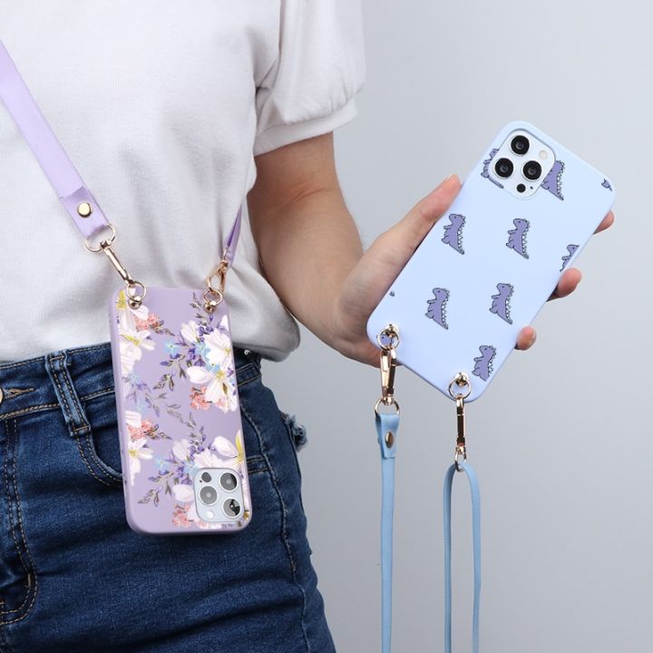 soft-silicone-cell-phone-case-for-huawei-p40-lite-e-p30-p20-pro-mate-20-10-lite-e-p-smart-2019-2021-lanyard-rope-nbsp-flowers-fundas-phone-cases