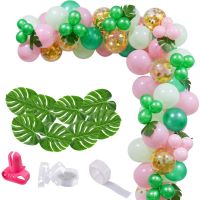 Pink Green Balloons Arch Garland Leaves Balloon Garland for Baby Shower Wedding Birthday Hawaii Flamingo Tropical Party Supplies