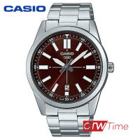 Casio Standard นาฬิกาข้อมือสุภาพบุรุษ สายแสตนเลส รุ่น MTP-VD02D-5EUDF (สีเงิน / หน้าปัดสีแดง)