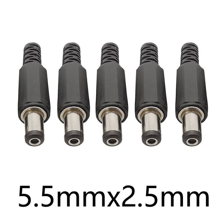 5-10pcs-5-5x2-5-mm-dc-power-plug-jack-connector-black-plastic-cover-5-5-2-5mm-dc-male-wire-terminals-adapter-wires-leads-adapters