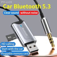 Bluetooth Receiver Car Kit 5.3 Wireless USB Dongle to 3.5mm Jack AUX Audio Music Adapter Mic Handsfree Call TF Card Slot For Car