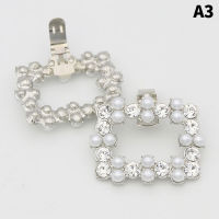 Antanciepp 1ชิ้นส้นสูงสำหรับผู้หญิง Rhinestone ตกแต่งรองเท้ามุกเสน่ห์หัวเข็มขัดสี่เหลี่ยมคลิปเงางามอุปกรณ์ของตกแต่งเจ้าสาวงานแต่งงาน