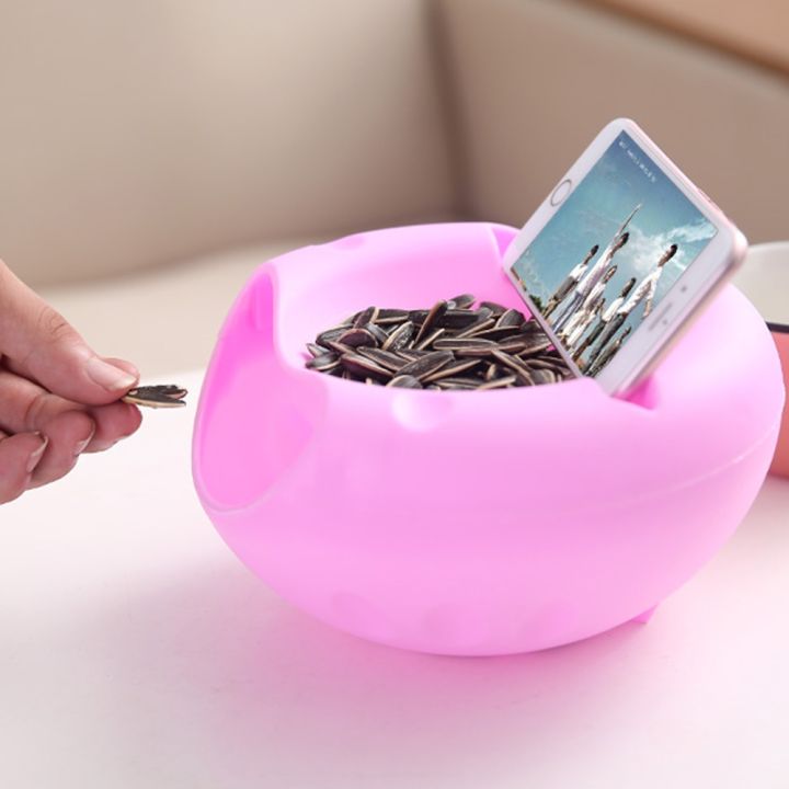 creative-lazy-snack-bowl-plastic-double-layer-snack-storage-box-bowl-fruit-bowl-and-mobile-phone-bracket-chase-artifact-4colors