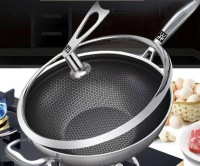 Non-stick frying pan household 304 stainless steel honeycomb non-stick wok induction stove gas stove general（34cm）