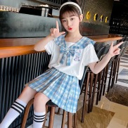 Teenage Kids Clothes Girls College Style Pleated Skirt Suit Summer Short
