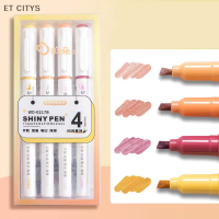 ET CITYS ชุดปากกาไฮไลท์กลิตเตอร์4สี กล่องปากกาเน้นข้อความเรืองแสงปากกาเน้นข้อความศิลปะเครื่องเขียนน่ารักของใช้นักเรียน