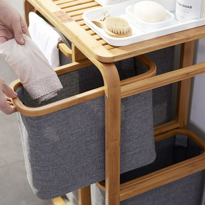 สไตล์ญี่ปุ่นสกปรกตะกร้าซักผ้าตะกร้าเก็บผ้าห้องน้ำตู้เก็บเสื้อผ้าไม้ไผ่กรอบกันน้ำชั้นวางเสื้อผ้า