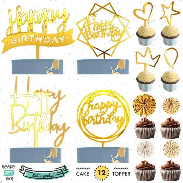 12 Pcs Happy Birthday Cake Topper Acrylic Cupcake Topper for