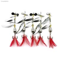 ↂ✻ 9cm 13g Metal Fishing Lure Spoon Lure rotated double Sequins Bait Fishing Tackle Hard Bait Spinner Bait with feathers hook