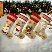 Christmas Socks Decorations Gift Bag Linen Snowflake Snowman Stocking Christmas Deer Socks Tights