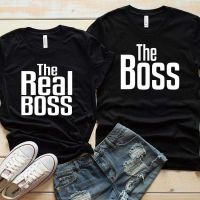 เสื้อแจ็คเก็ตแขนสั้นสำหรับคู่รักพิมพ์ลายตัวอักษร The Boss จริง