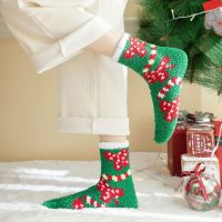 WDKWI ถุงเท้าผู้หญิง,ลายทางลายการ์ตูนมนุษย์หิมะน่ารักลำลองถุงเท้าเนื้อกำมะหยี่ท่อกลางถุงเท้าคริสต์มาสถุงเท้า