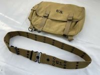 tomwang2012. WWII WW2 Us Army M1936 M36 Musette Field Haversack &amp; Army Webbing Equipment Belt MILITARY WAR REENACTMENTS