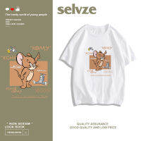 2023 newSELVZE （พร้อมส่งจากกทม มาถึงใน 3วัน）print T-shirt ทอมและเจอร์รี่พิมพ์แขนสั้นหลวมสำหรับผู้ชายและผู้หญิง oversize T0198