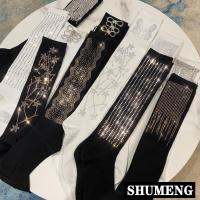 2022 Autumn Spring New Fashion Water Drill Rhinestone Bow Socks Womens Hot Drill Diamond Tassel High Stockings Cotton Socks