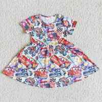 Baby Girls Car Cartoon Print Short Sleeves Dresses Kids Boutique Wholesale Clothing Children Hot Sale Summer Cute Dress