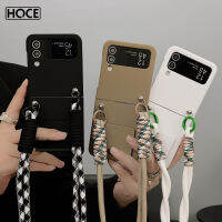 HOCE ขาตั้งแบบเส้นทแยงมุมมีสายคล้องเคสสำหรับ Samsung Galaxy โทรศัพท์ Z Flip 5 4 3 Flip5 Flip4เคสครอบโทรศัพท์สีทึบ