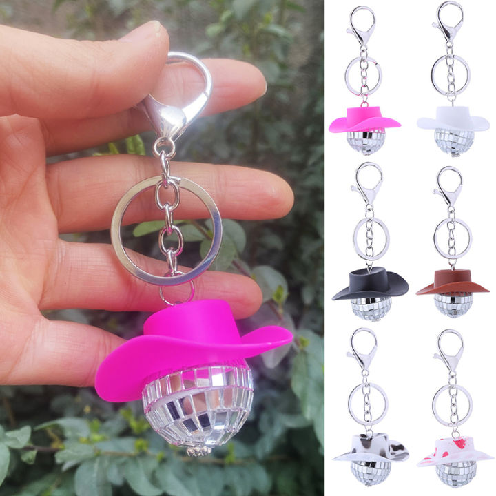 Pink Cowgirl CowBoy Hat Car Charm Rear View Mirror Hanging Disco