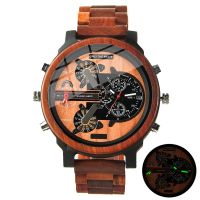 ZZOOI Large Wooden Diesel Watch Dial Mens Watches Dual Time Chronograph Free Shipping Sport Wood Wrist Watch for Man montre hommes