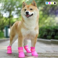 ETXpet dog rainshoes 4pcs/set silicone antiskid boots waterproof dogs shoes candy colored pet rainy days appear essential boots