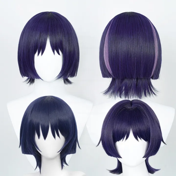 Genshin Impact Cosplay Wigs Scaramouche Kunikuzushi Blue Purple Black Heat Resistant Synthetic Hair Anime Cosplay Wig   Wig Cap