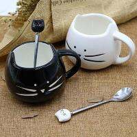 Creative Cute Stainless Steel Cartoon Black White Ceramic Cat Head Spoons Cream Sugar Tea Dessert Soup Spoons Kitchen Dinnerware Serving Utensils