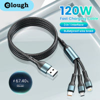 Elough 120W 3 In 1ชาร์จเร็วสายชาร์จแบตเตอรี่ชาร์จเร็วชนิด C ไมโคร USB สายเคเบิลสำหรับ Xiaomi Samsung Huawei สายต่อ USB สายสำหรับ iPhone 14 13