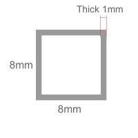 โปรไฟล์อลูมิเนียมแท่งเหลี่ยมอะลูมินัมอัลลอยหนา8X8มม. 1มม. อะลูมินัมอัลลอยวัสดุตกแต่งราวรุ่นทรงสี่เหลี่ยม