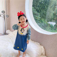 2021 Autumn New Cartoon Night Gowns Girl Snow White Lace Casual Dress Kids Party Long-sleeved Spring Toddler Clothes Nightgown