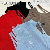 PEAR DODO แขนสั้นคอกลมแบบมีสายรัดพาดไหล่ปรับได้เกาหลีเสื้อกล้ามสำหรับผู้หญิง