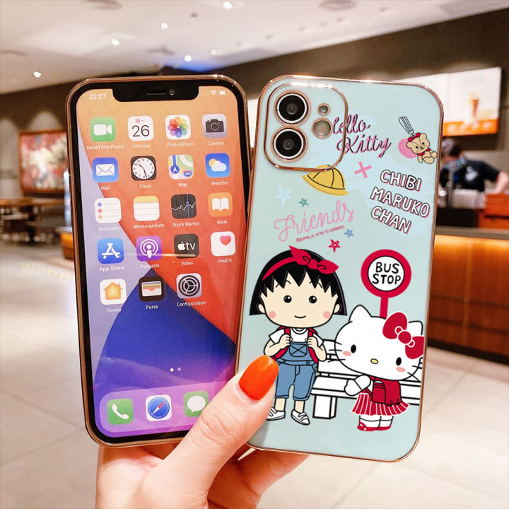 ggk-ฟรีสายคล้องอินฟินิตี้30วีไอพี-การ์ตูน-chibi-maruko-chan-kity-เคสลายขอบสี่เหลี่ยมแมวเด็กผู้หญิงชุบเคสโทรศัพท์เคสโทรศัพท์นิ่มสุดหรู