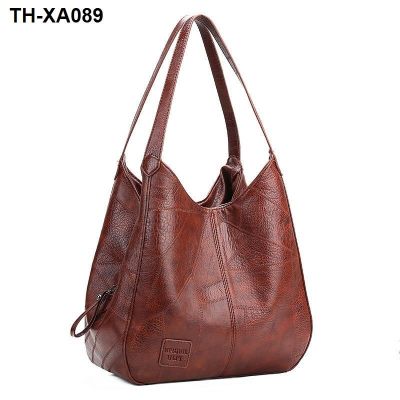 ▫♂ Soft leather shoulder bag female 2021 new boom large capacity joker inclined lady han edition of the fashion