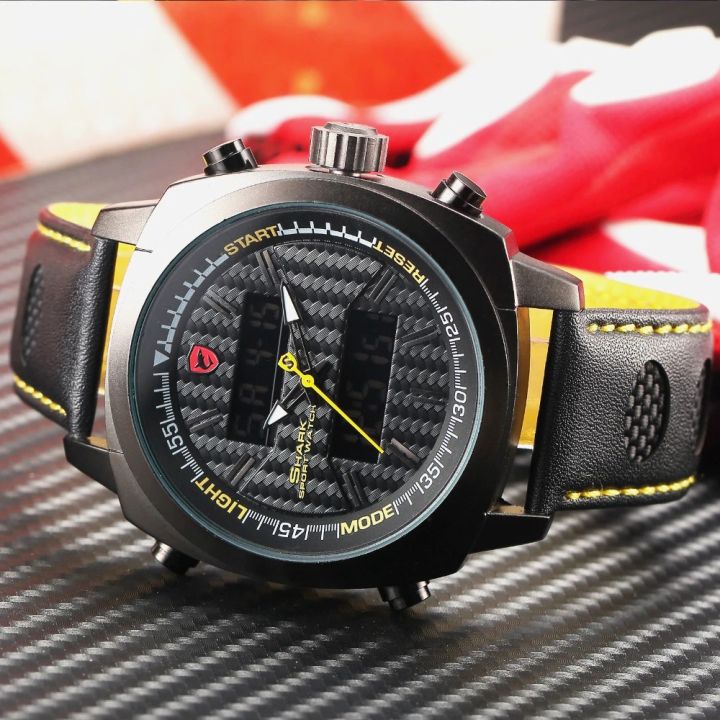 นาฬิกาข้อมือผู้ชาย-เหลือง-ดำ-silvertip-shark-sport-watches