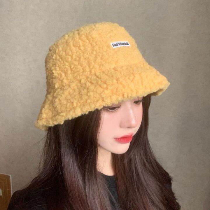 ส่งเร็วพิเศษ-hat-หมวกฤดูหนาว-หมวกไหมพรม-หมวกบักเก็ต-ผ้าขนแกะ-หมวกบักเก็ต-หมวกแฟชั่นสไตล์เกาหลี