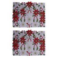 2X Christmas Embroidered Table Runner, Luxury Holly Poinsettia Table Runner for Christmas Decorations, 15 x 70 Inch