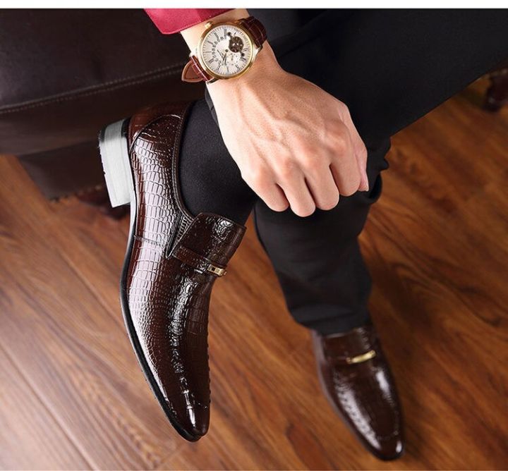 รองเท้าหนัง-pu-ผู้ชายรองเท้าชุดเดรสนักธุรกิจผู้ชายลายจระเข้หรูหรา-รองเท้าเข้าสังคมลำลองรองเท้าส้นสูงผู้หญิงผู้ชาย
